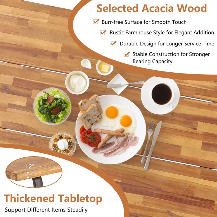 Acacia wood outdoor picnic table set with 2-inch umbrella hole, accommodating 6 people, featuring a durable rustproof.