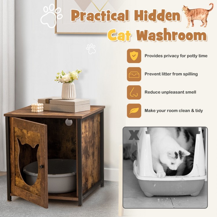 Cat litter box enclosure in brown with door and ventilated holes, providing privacy and odor control for your pet.