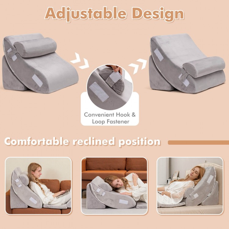 Adjustable gray orthopedic wedge pillow set featuring memory foam for back support, ideal for GERD and insomnia relief.