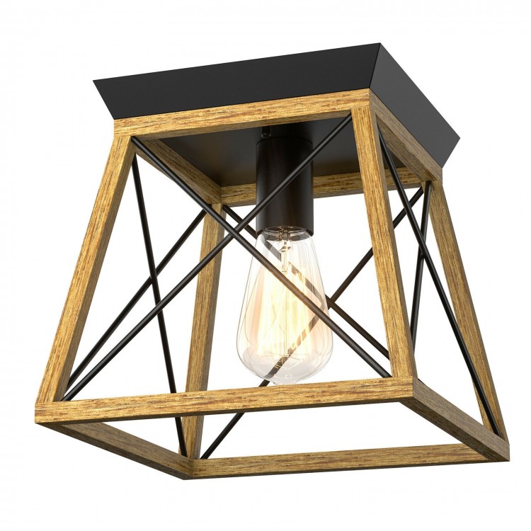 Farmhouse vintage ceiling light with black and wood grain finish, featuring an E26 socket for versatile bulb options.