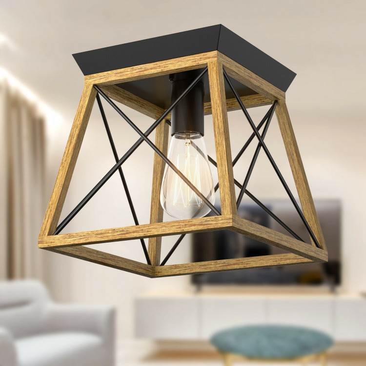 Farmhouse vintage ceiling light featuring a black and wood grain design, ideal for dining rooms and hallways.