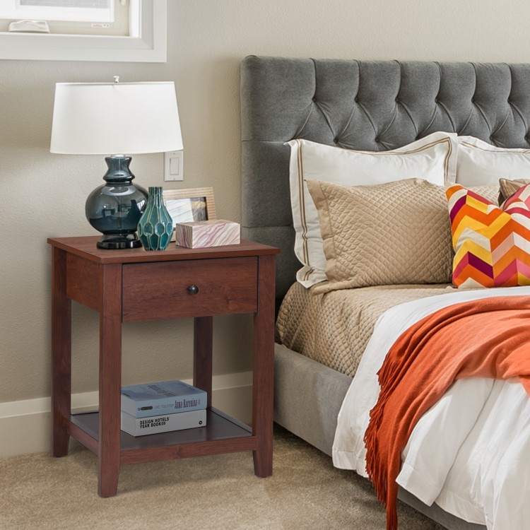 Night stand end side table with drawer and storage shelf, crafted from particleboard, perfect for bedside essentials.
