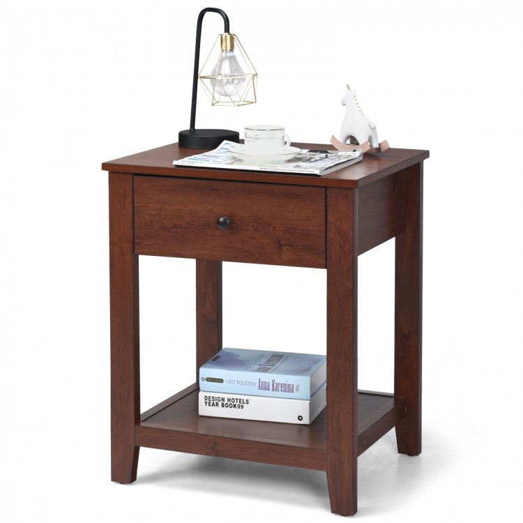 Night stand end side table featuring a spacious drawer and open shelf, perfect for storing bedside essentials and decor.