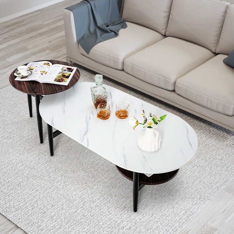Set of 2 Modern Nesting Coffee Table with Extra Storage Shelf-WhiteCostway Gallery View 7 of 11