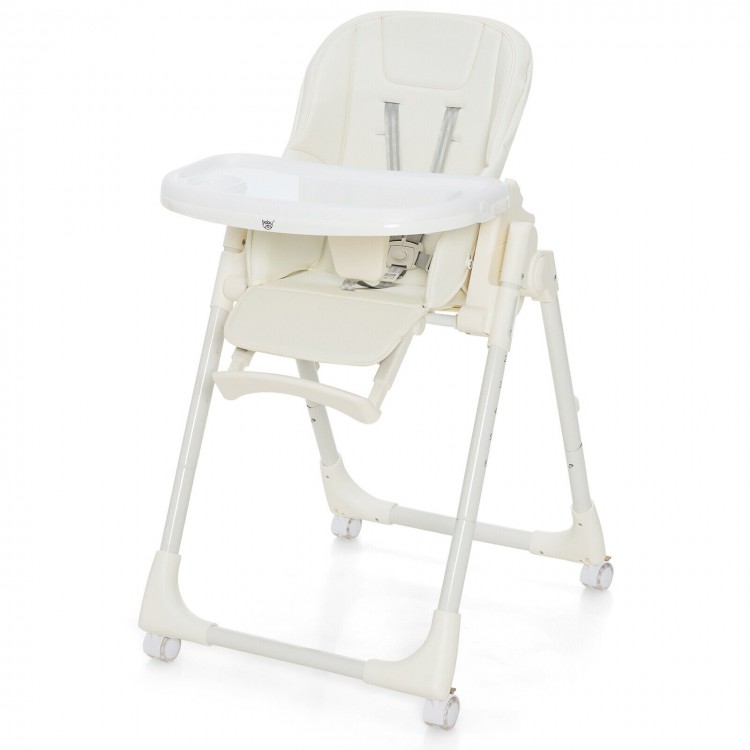 Folding High Chair with Height Adjustment and 360° Rotating WheelsCostway Gallery View 6 of 10
