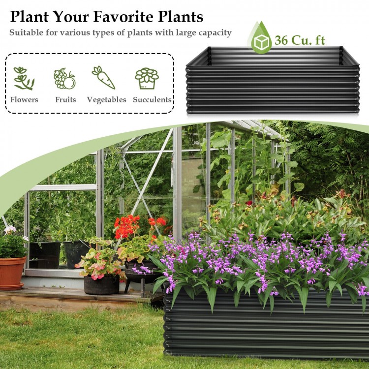 Dark gray galvanized metal raised garden bed, 71 inches, designed for various plants, weatherproof and durable.