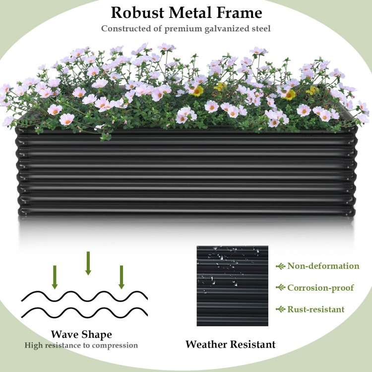 Dark gray 71-inch galvanized metal raised garden bed with wave-shaped design, weather-resistant for backyard gardening.
