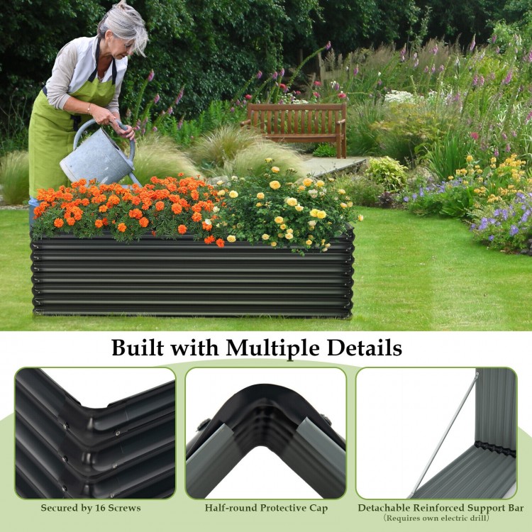 Galvanized metal raised garden bed with wave-shaped surfaces, designed for plant cultivation and weather resistance.