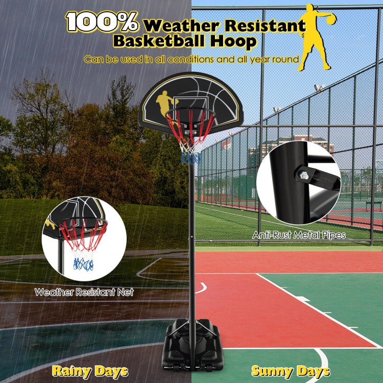 Portable adjustable basketball hoop system with a 41-inch backboard, anti-rust metal pipes, for all weather conditions.
