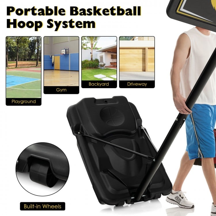 Portable adjustable basketball hoop system with 41-inch backboard, height adjustable from 4.25 to 10 feet, for outdoor.