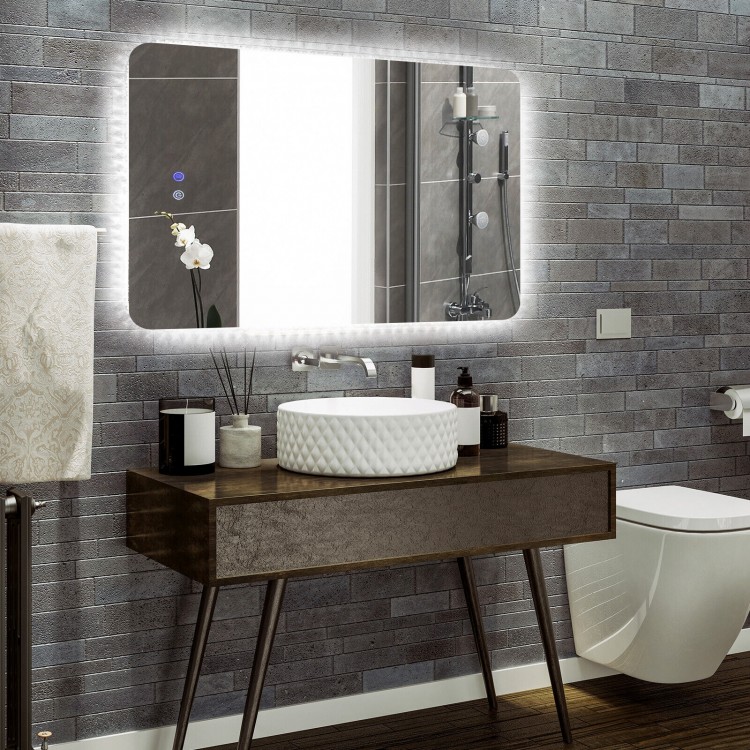 32 x 24 inch shatterproof wall mirror with a crystalline frame, 3-color lights, and anti-fog function for modern.