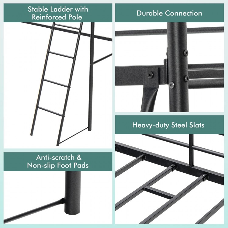Close-up of the sturdy ladder and durable steel slats of the Twin Metal Loft Bed, ideal for space-saving in kids' rooms.