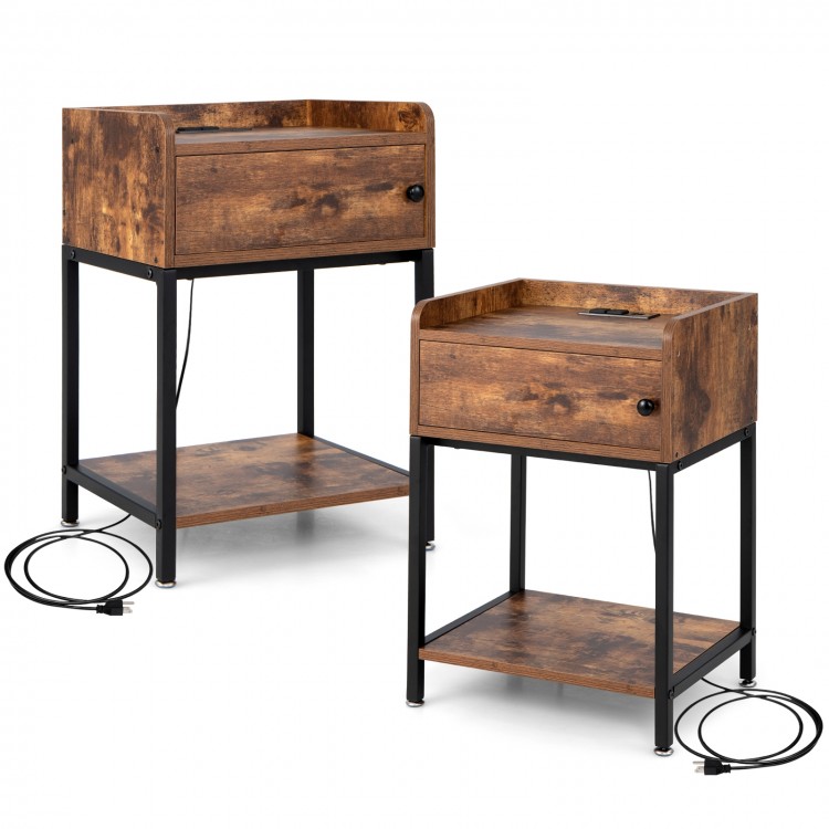 Lift top end table with charging station, featuring a wood finish, storage shelves, and smooth rolling casters for easy.
