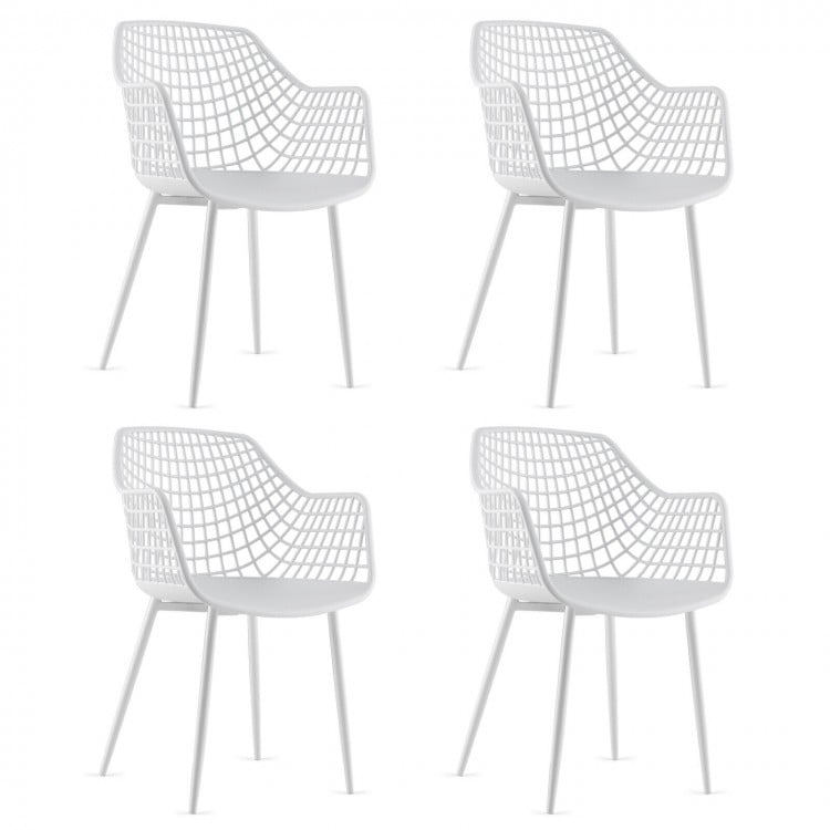 Set of 4 Heavy Duty Modern Dining Chair with Airy Hollow Backrest-WhiteCostway Gallery View 1 of 9
