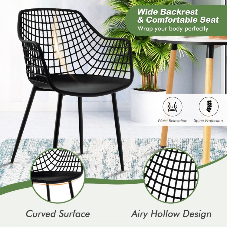 Modern dining chair set with airy hollow backrest and smooth black seat, perfect for indoor dining or leisure use.
