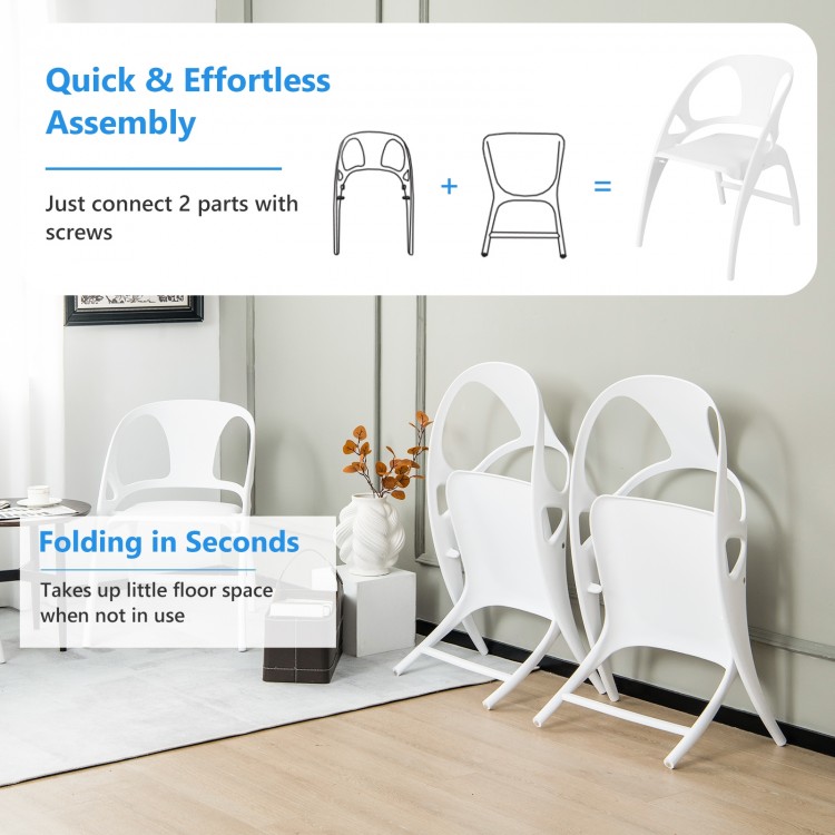 Folding dining chairs set of 2 in white with armrests and high backrest, perfect for indoor and outdoor use.