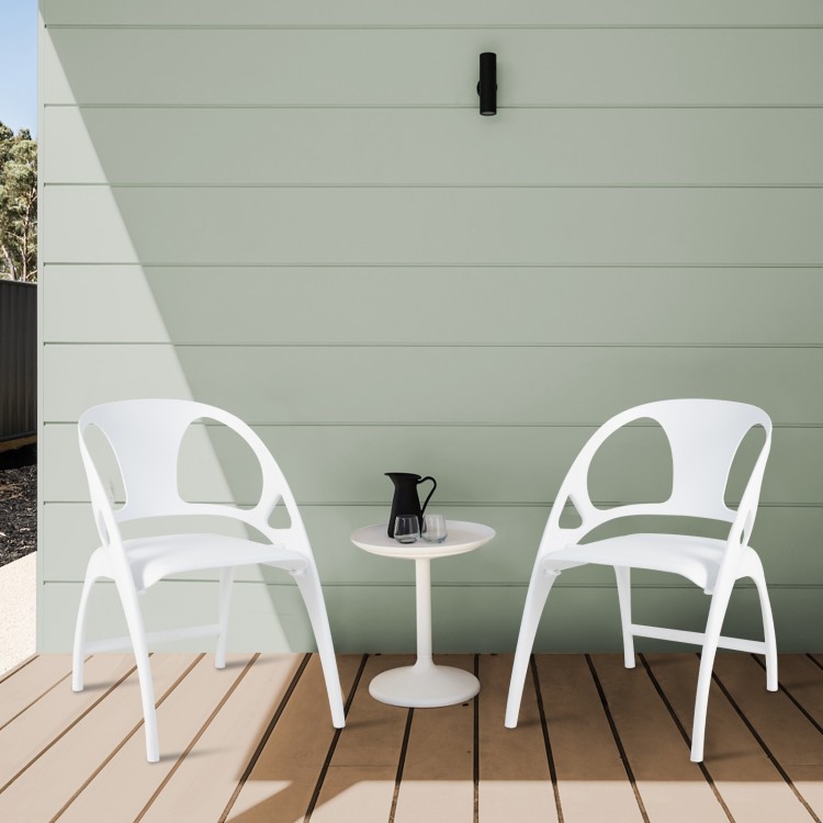 White folding dining chairs set of 2 with armrests and high backrest, perfect for indoor and outdoor use.