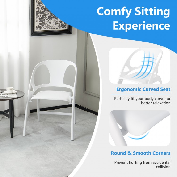 Folding dining chair set of 2 in white with armrests and high backrest, perfect for indoor and outdoor use.
