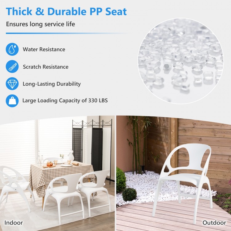 Folding dining chairs set of 2 in white, made of durable PP material, ideal for indoor and outdoor use.