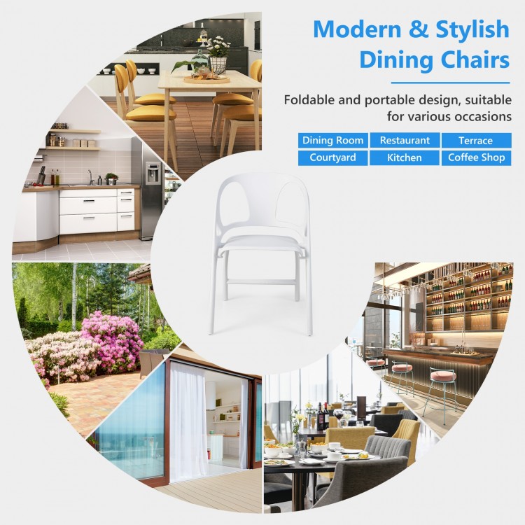 Folding dining chair set of 2 in white, made of durable PP material, perfect for indoor and outdoor use.