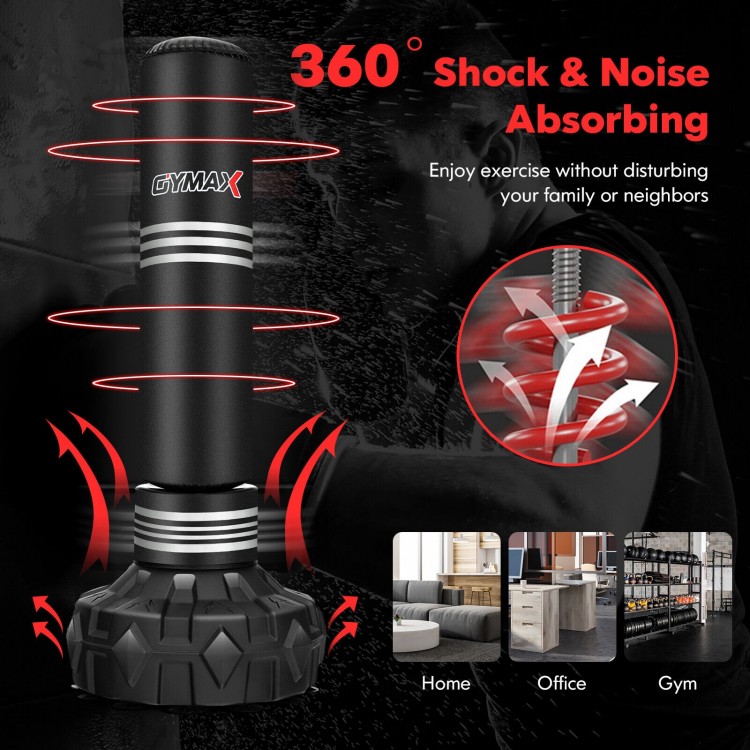 67-inch punching bag with fillable suction cup base, featuring 360° shock and noise absorption for stable indoor use.