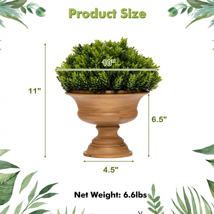 Artificial boxwood topiary tree in a golden pot, 11 inches tall, perfect for home or office decoration.