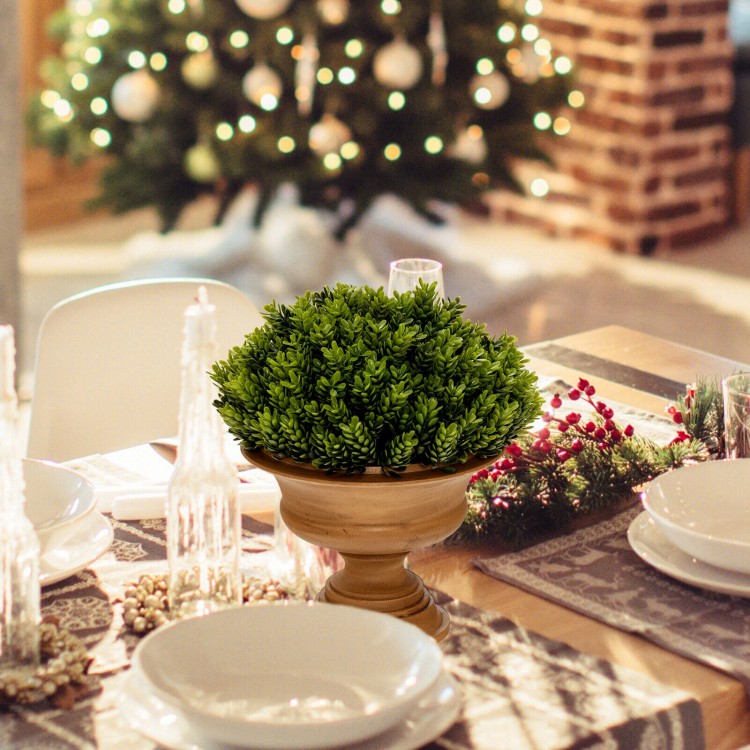 Artificial boxwood topiary in a golden pot, featuring dense leaves, perfect for dining table decoration.
