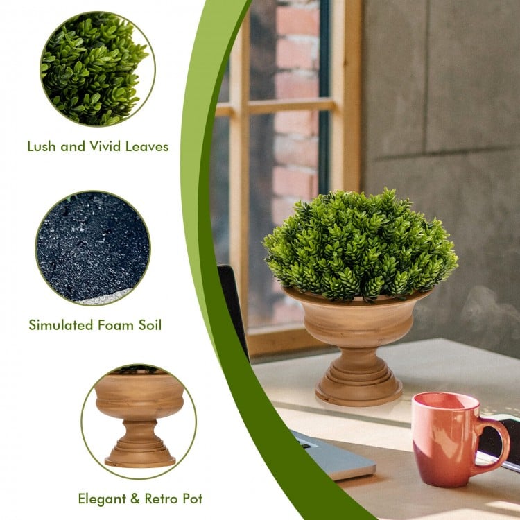 Artificial boxwood topiary tree in an elegant golden pot, featuring lush leaves for vibrant indoor decoration.