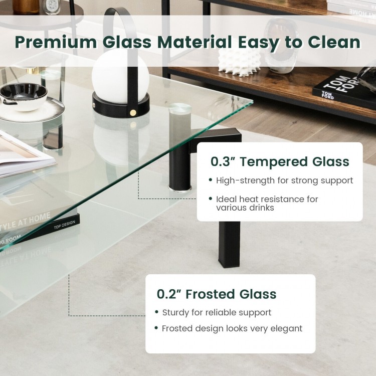 2-Tier Rectangular Glass Coffee Table with Metal Tube Legs-BlackCostway Gallery View 10 of 10
