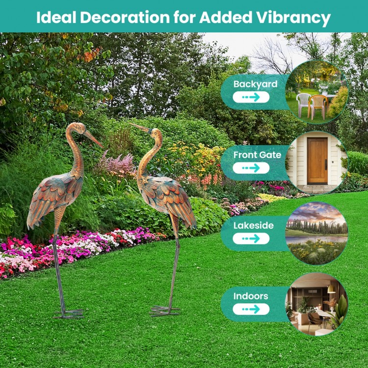 Set of 2 crane garden statues with curved heads and solid wing nuts, perfect for adding charm to your front gate or.