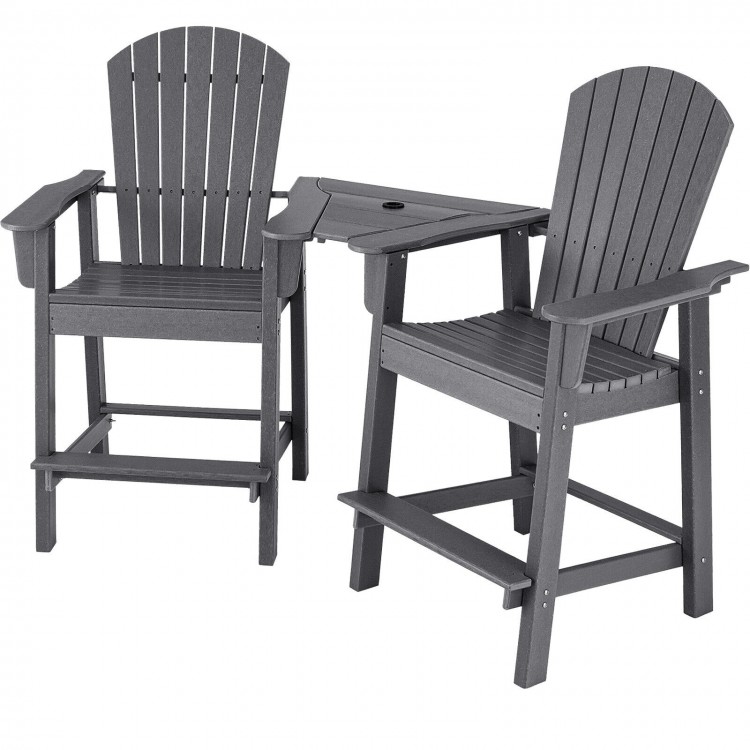 Side view of a gray HDPE tall Adirondack chair showcasing the ergonomic backrest and wide armrests, ideal for outdoor.