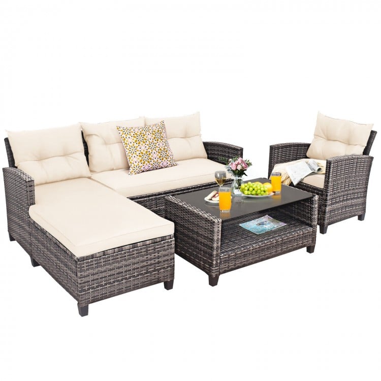 4 Pieces Patio Rattan Furniture Set with Cushion - Gallery View 1 of 12