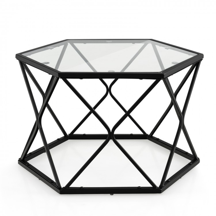 Modern Accent Geometric Glass Coffee Table-BlackCostway Gallery View 1 of 9