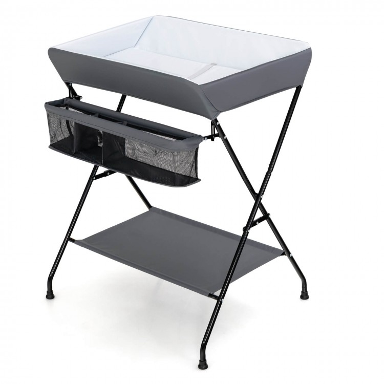 Baby Storage Folding Diaper Changing Table-GrayCostway Gallery View 3 of 10