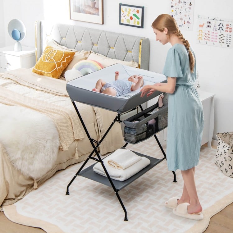 Baby Storage Folding Diaper Changing Table-GrayCostway Gallery View 1 of 10