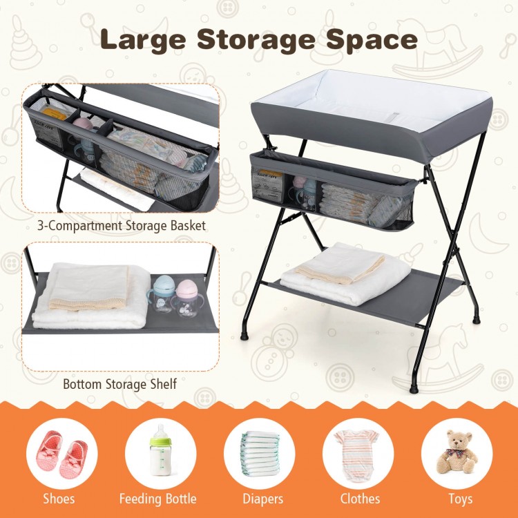 Baby Storage Folding Diaper Changing Table-GrayCostway Gallery View 5 of 10