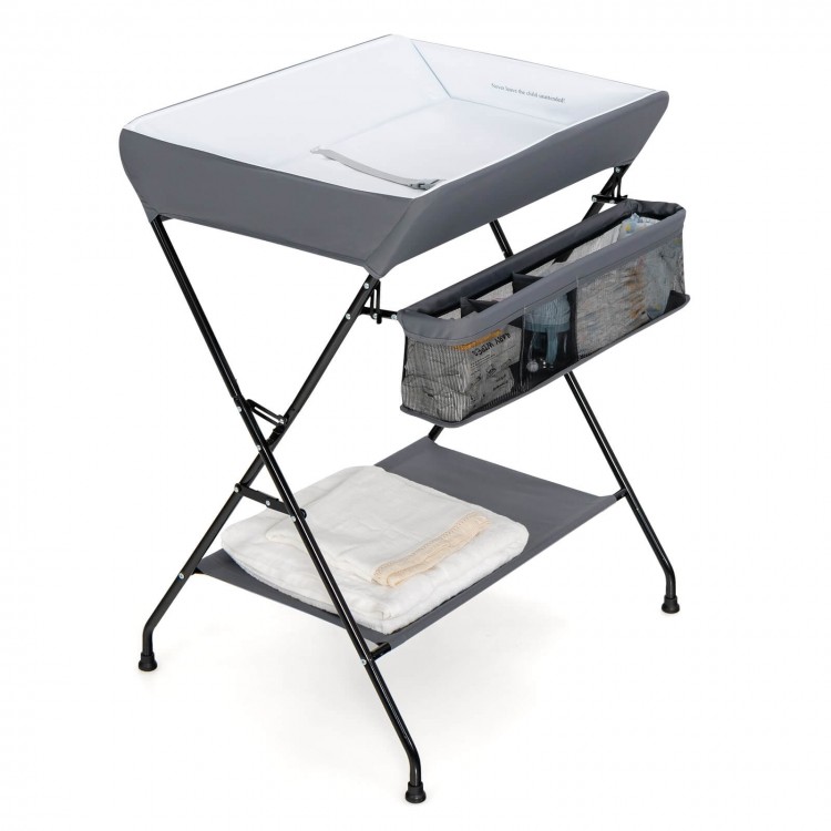 Baby Storage Folding Diaper Changing Table-GrayCostway Gallery View 2 of 10