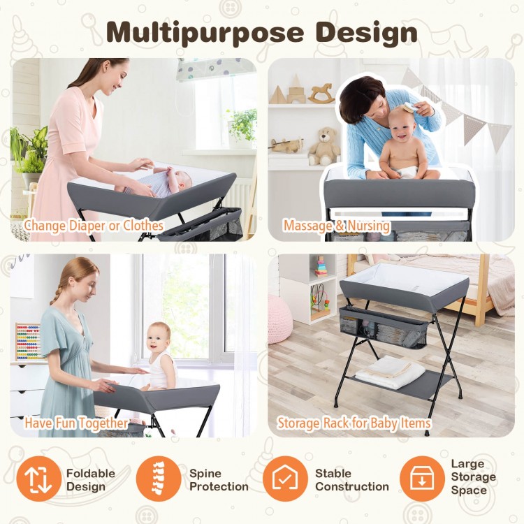 Baby Storage Folding Diaper Changing Table-GrayCostway Gallery View 10 of 10