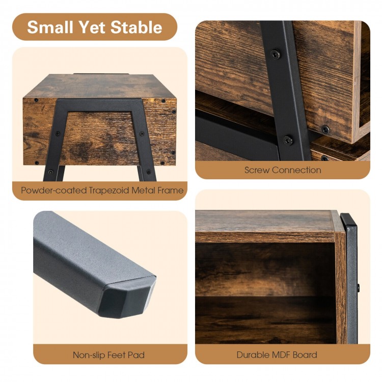 Stackable nightstand with metal frame, spacious storage, retro style, and non-slip feet pads for floor protection.