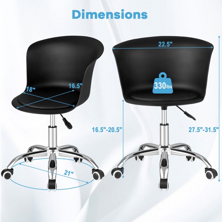 Dimensions of a black ergonomic office chair with a soft PU leather seat, adjustable height, and sturdy base for 330.