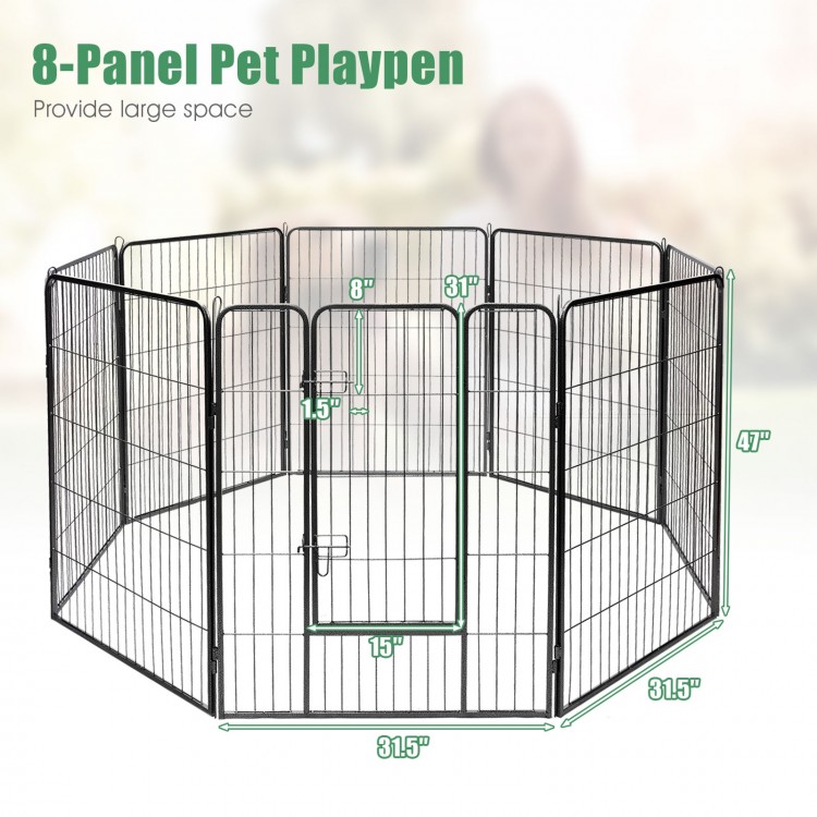 8-panel heavy-duty metal pet playpen with door, 48 inches tall, rust-resistant, ideal for outdoor pet exercise.
