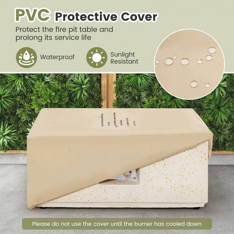 Weatherproof PVC protective cover for 28-inch square propane gas fire pit, ensuring durability and longevity.
