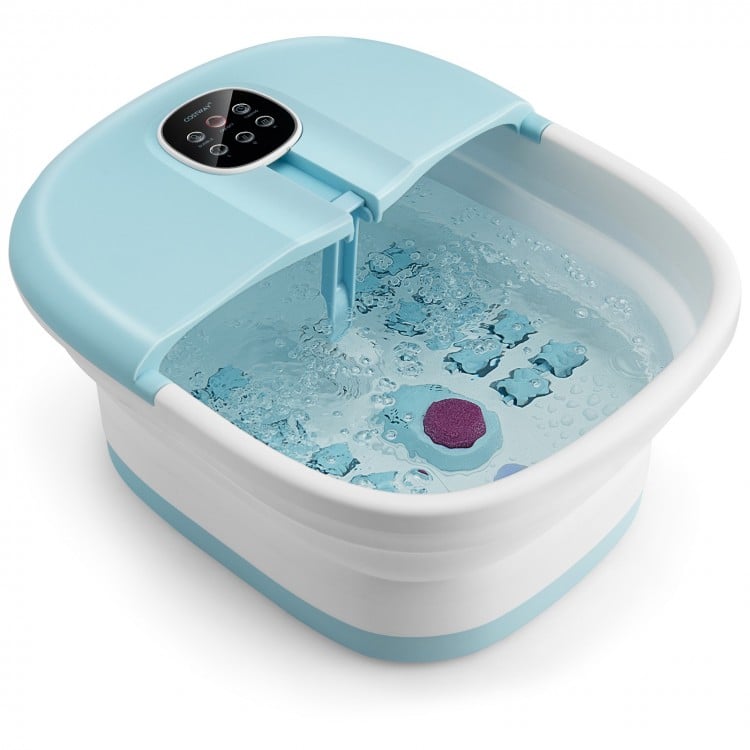 Folding Foot Spa Basin with Heat Bubble Roller Massage Temp and Time Set-Light BlueCostway Gallery View 1 of 11