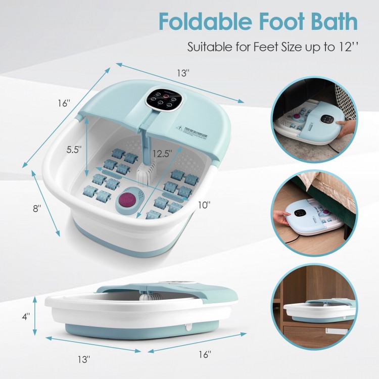 Folding Foot Spa Basin with Heat Bubble Roller Massage Temp and Time Set-Light BlueCostway Gallery View 5 of 11