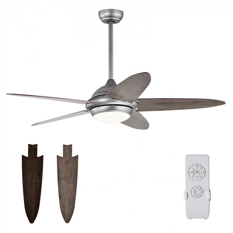 52-inch silver gray ceiling fan with LED light, remote control, and dual finish blades, ideal for living rooms and.
