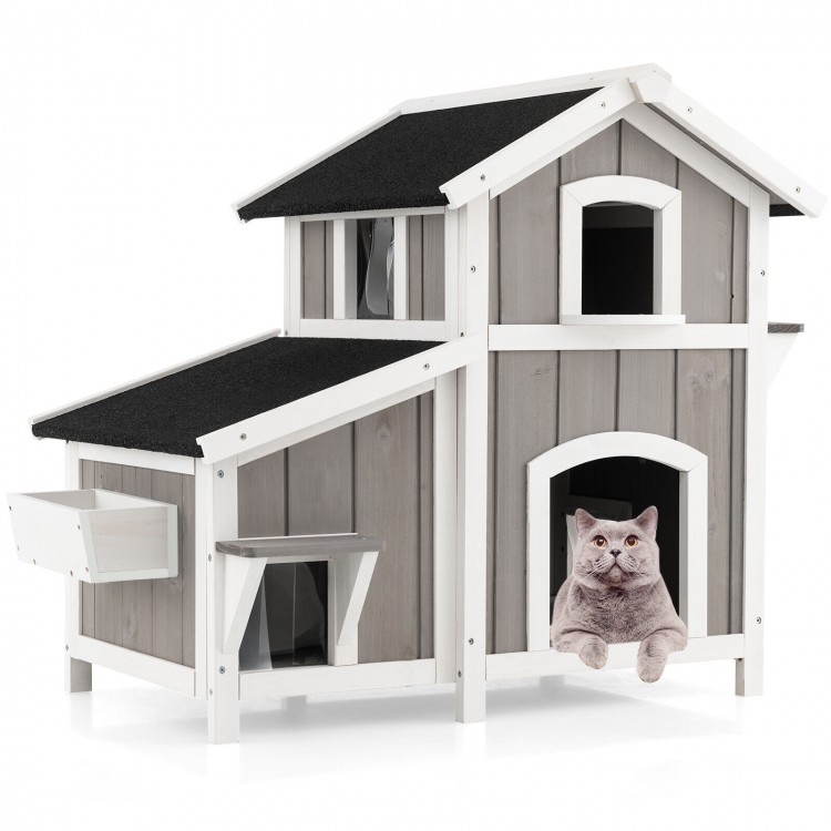 Outdoor 2-Story Wooden Feral Cat House with Escape Door - Gallery View 1 of 10