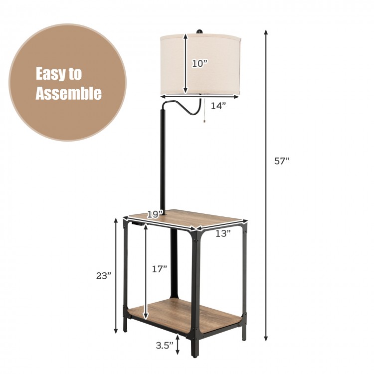 360° rotatable floor lamp with end table, featuring USB charging ports, sturdy steel frame, and linen lampshade for.