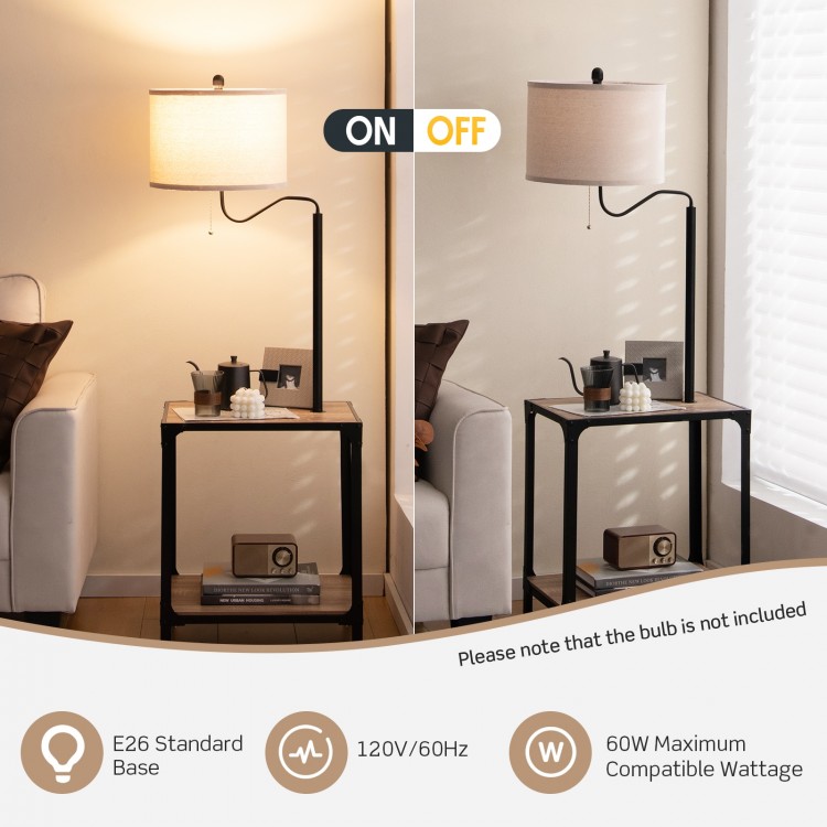 360° rotatable floor lamp with end table, featuring USB ports and a linen lampshade for cozy lighting in any room.