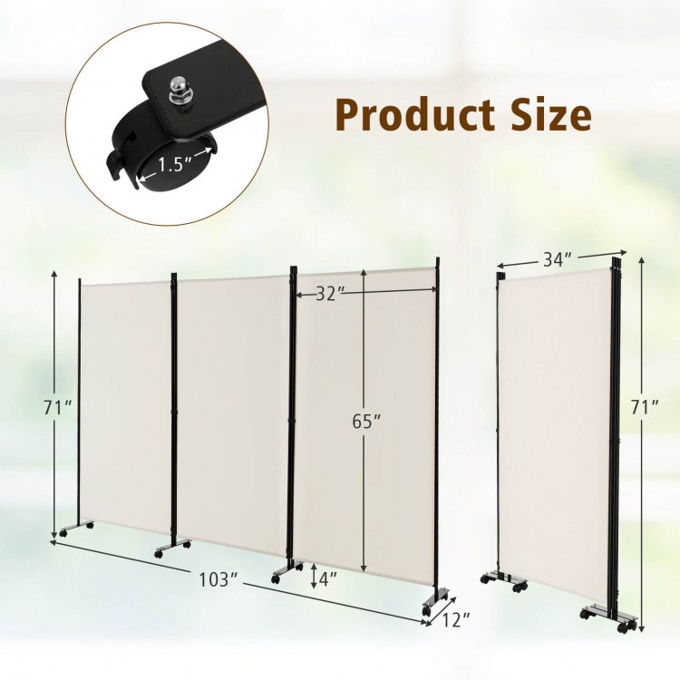 Three-panel folding room divider with lockable wheels, durable polyester fabric, 71" height, ideal for privacy in.