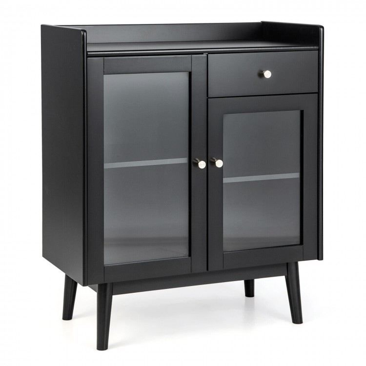 Kitchen Buffet Sideboard with 2 Tempered Glass Doors and Drawer-BlackCostway Gallery View 3 of 10